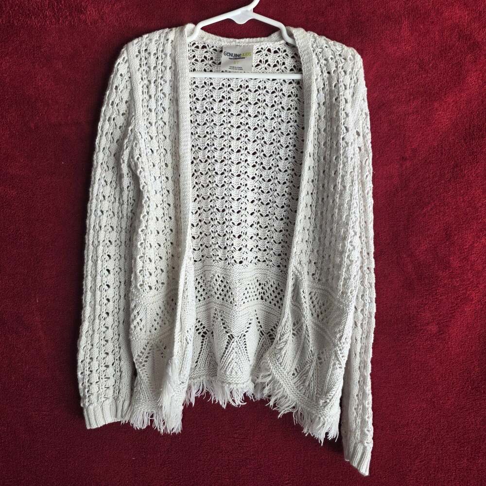 Genuine Kids OshKosh Girls 5T Ivory Crochet Knit Cardigan Boho Fringe